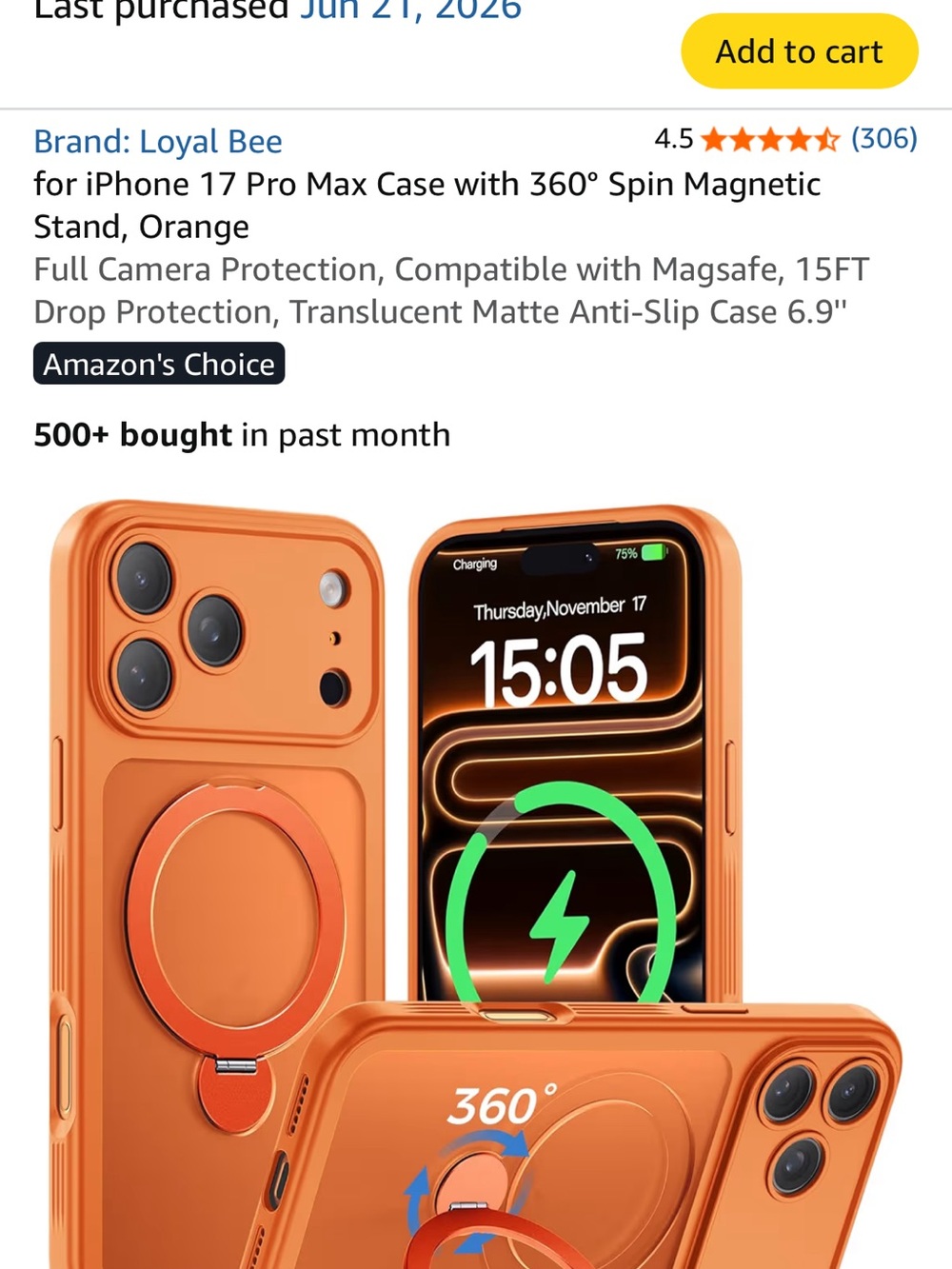 Never been used: Ordered a pro mOrange iPhone Case with 360° Spin Magnetic Stand